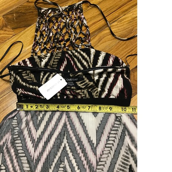 Le Chateau Brown Tan Top braided halter neck tunic geo geometrical fishnet NWT - Picture 7 of 7